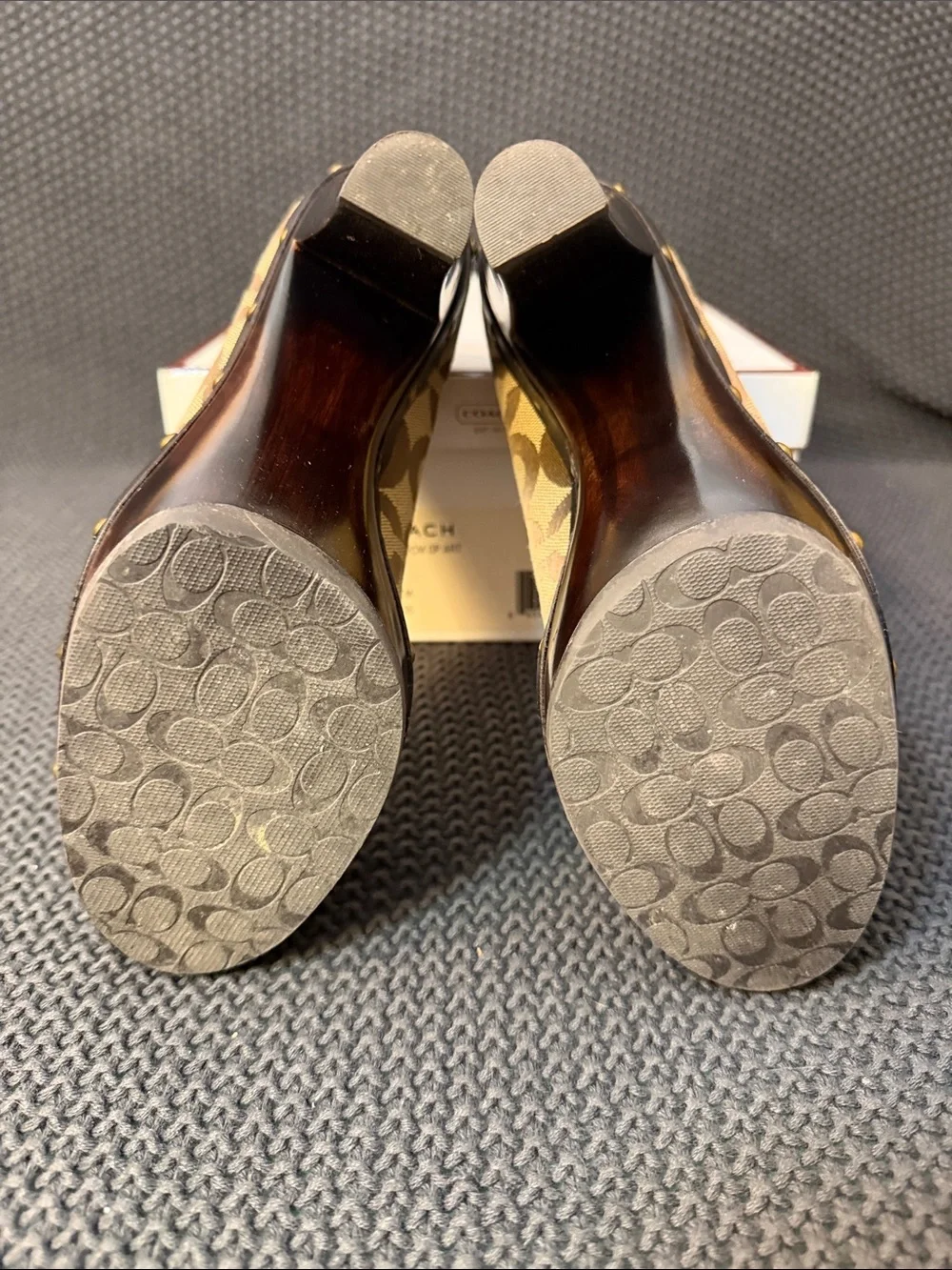 Coach Tan/Brown Signature Canvas Studded Platform Pumps -425
